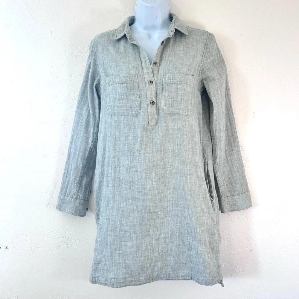 MARINE LAYER Quinn Popover Henley Shirt Dress Size S Heather Gray